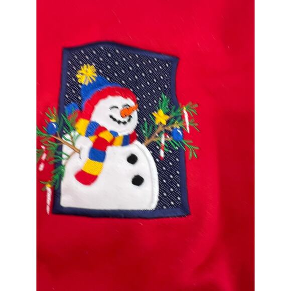 Vintage Christmas Sweatshirt Womens Extra Large Red Snowman Embroidered Holiday - Picture 5 of 9
